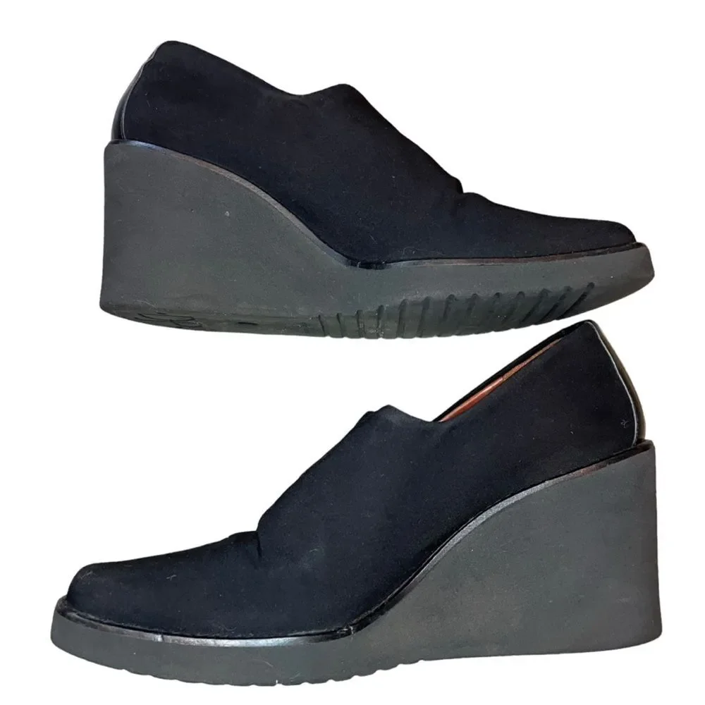 Vintage Donald Pliner Fabric Slip On Wedge Shoe Black Size 7M